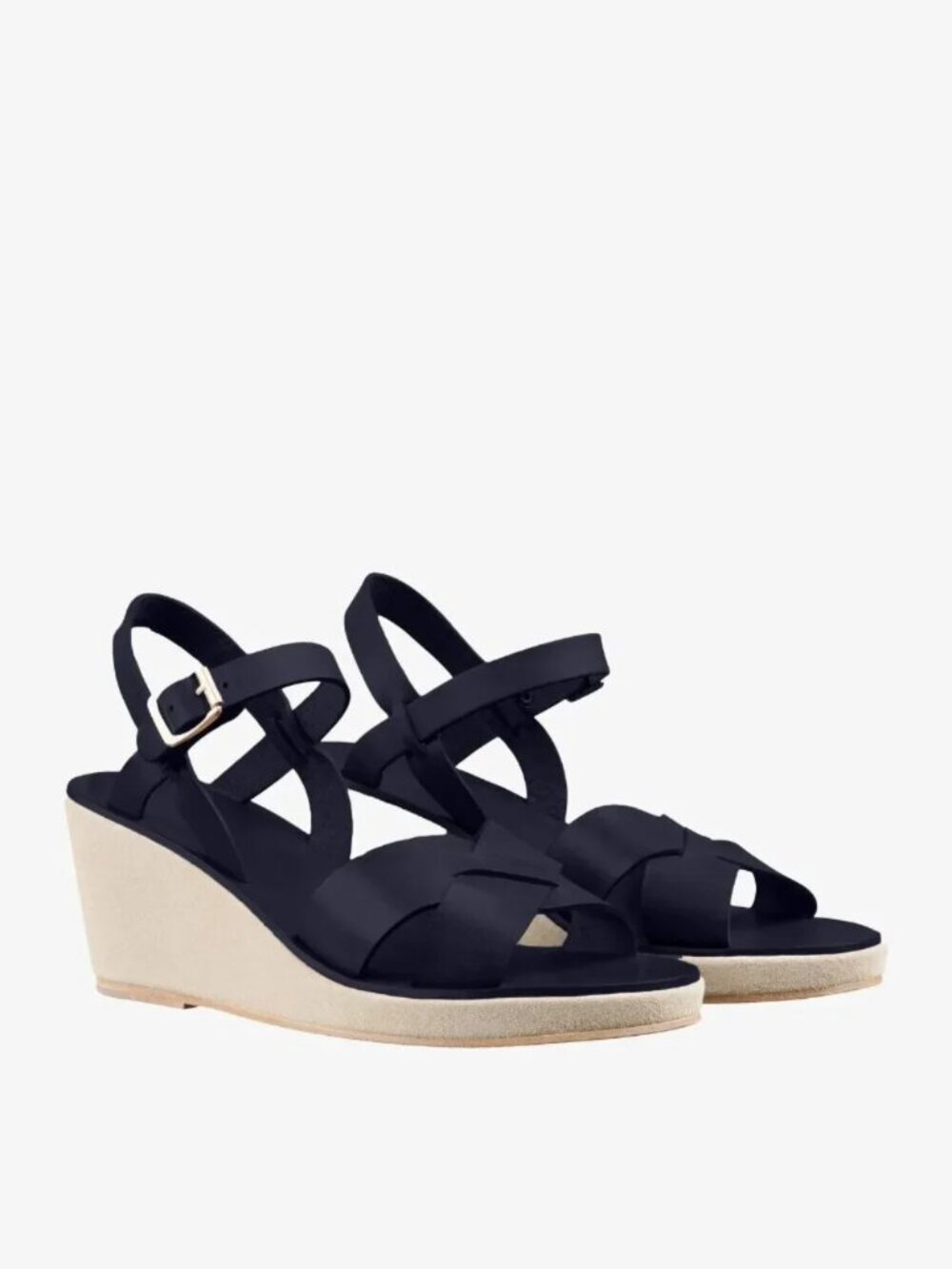 A.P.C. - Judith Navy Leather Wedge Sandals – EU 37
